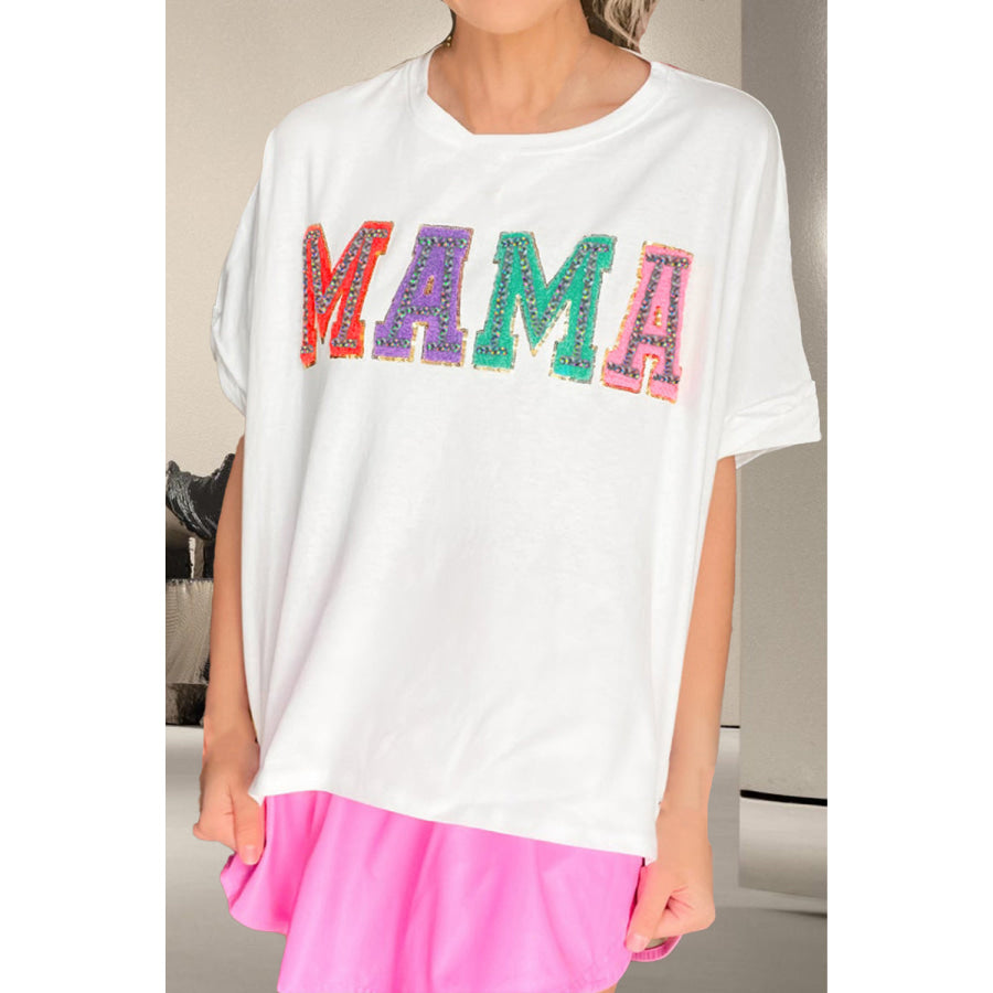 MAMA Round Neck Short Sleeve T - Shirt White / S Apparel and Accessories