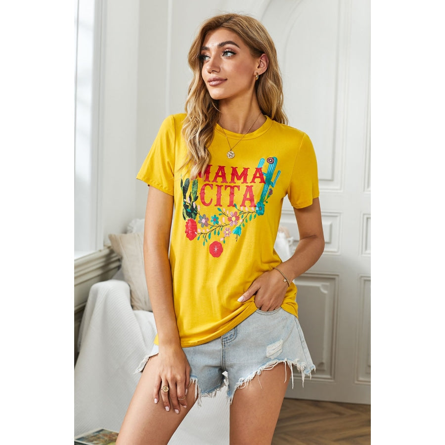 MAMACITA Graphic Round Neck Tee Mustard / S