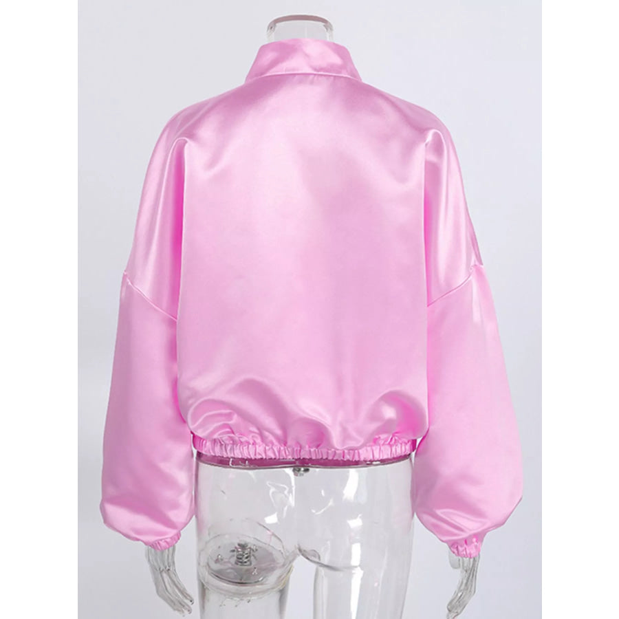 Mandarin Collar Pearl Button Shacket Apparel and Accessories