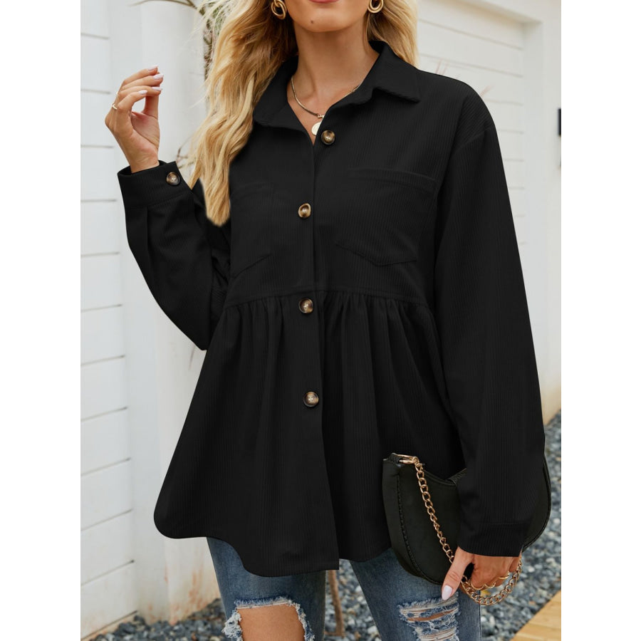 Mandy Button Up Long Sleeve Shirt Black / S Apparel and Accessories