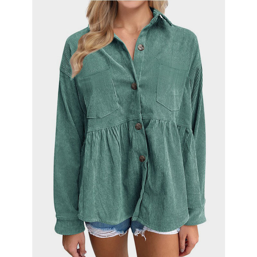 Mandy Button Up Long Sleeve Shirt Teal / S Apparel and Accessories