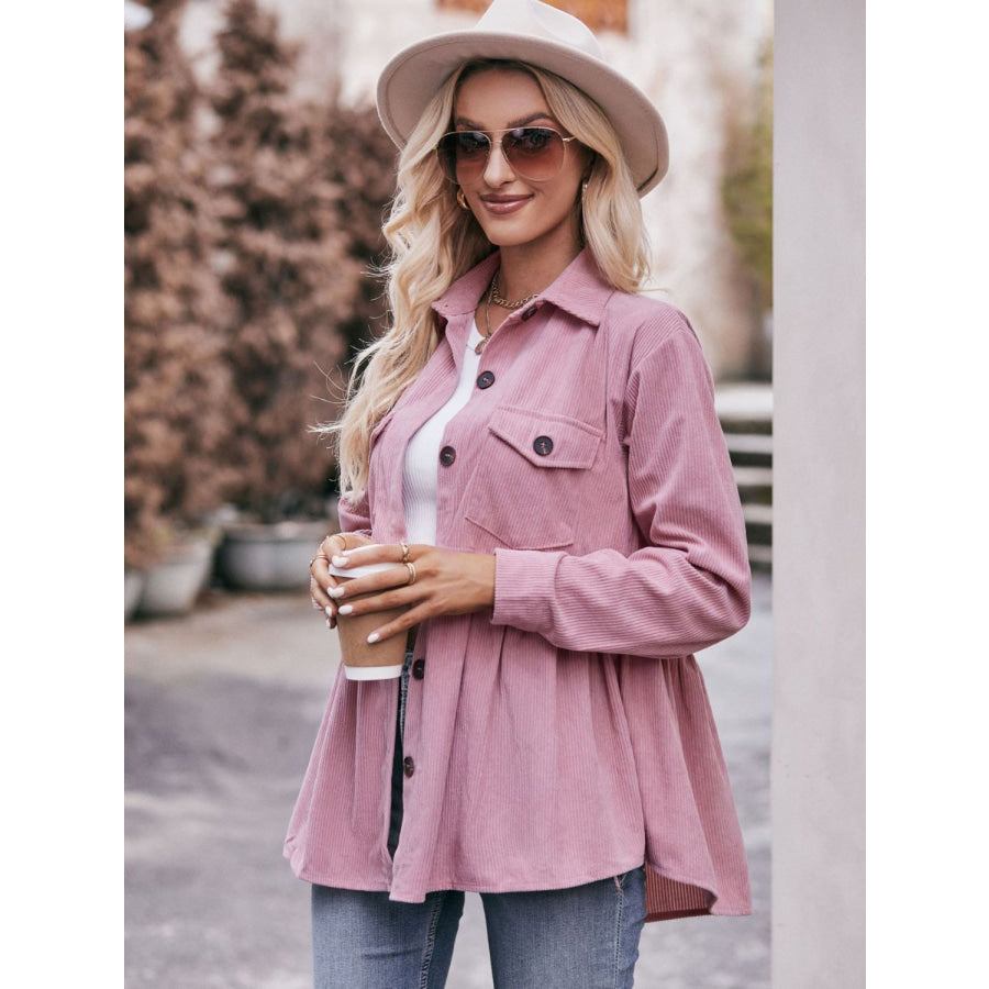 Mandy Collared Neck Long Sleeve Shirt Pink Purple / S Apparel and Accessories