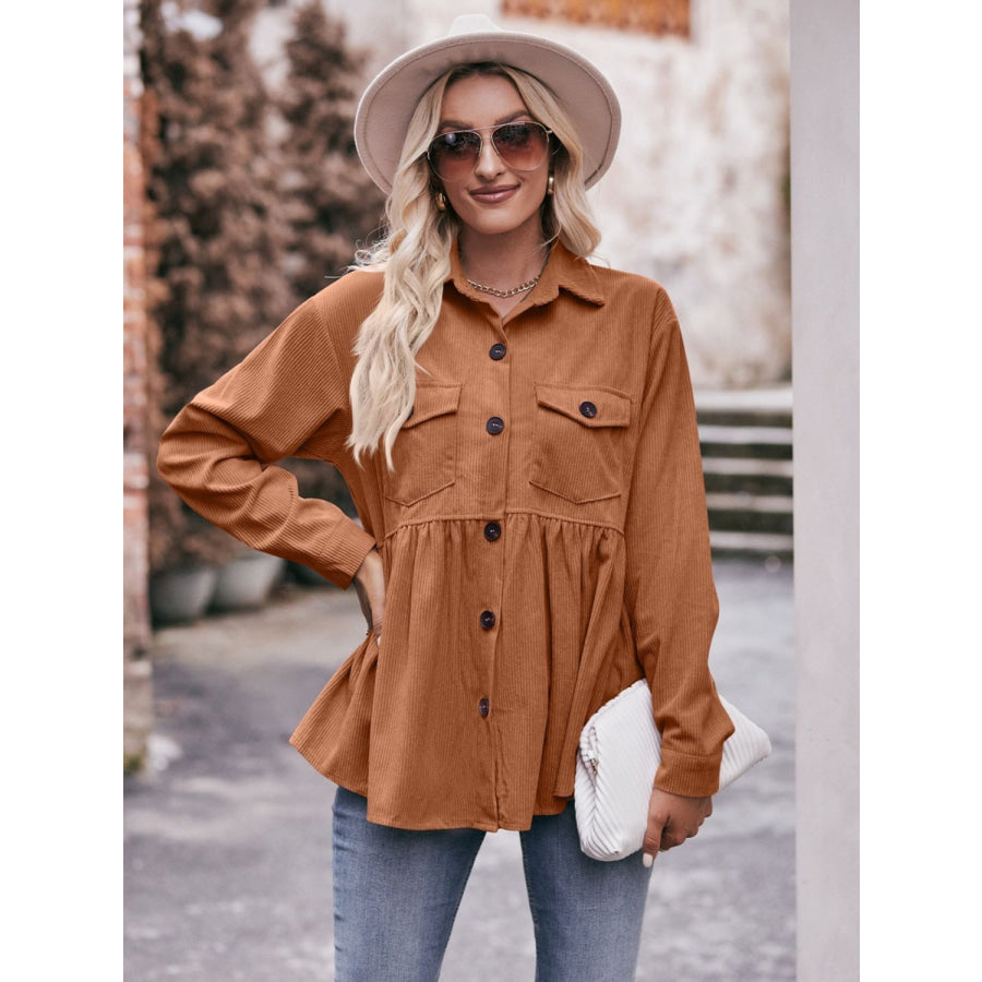 Mandy Collared Neck Long Sleeve Shirt Ochre / S Apparel and Accessories