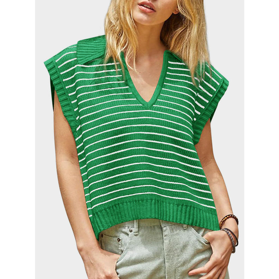 Mandy Collared Neck Striped Sweater Vest Apparel and Accessories