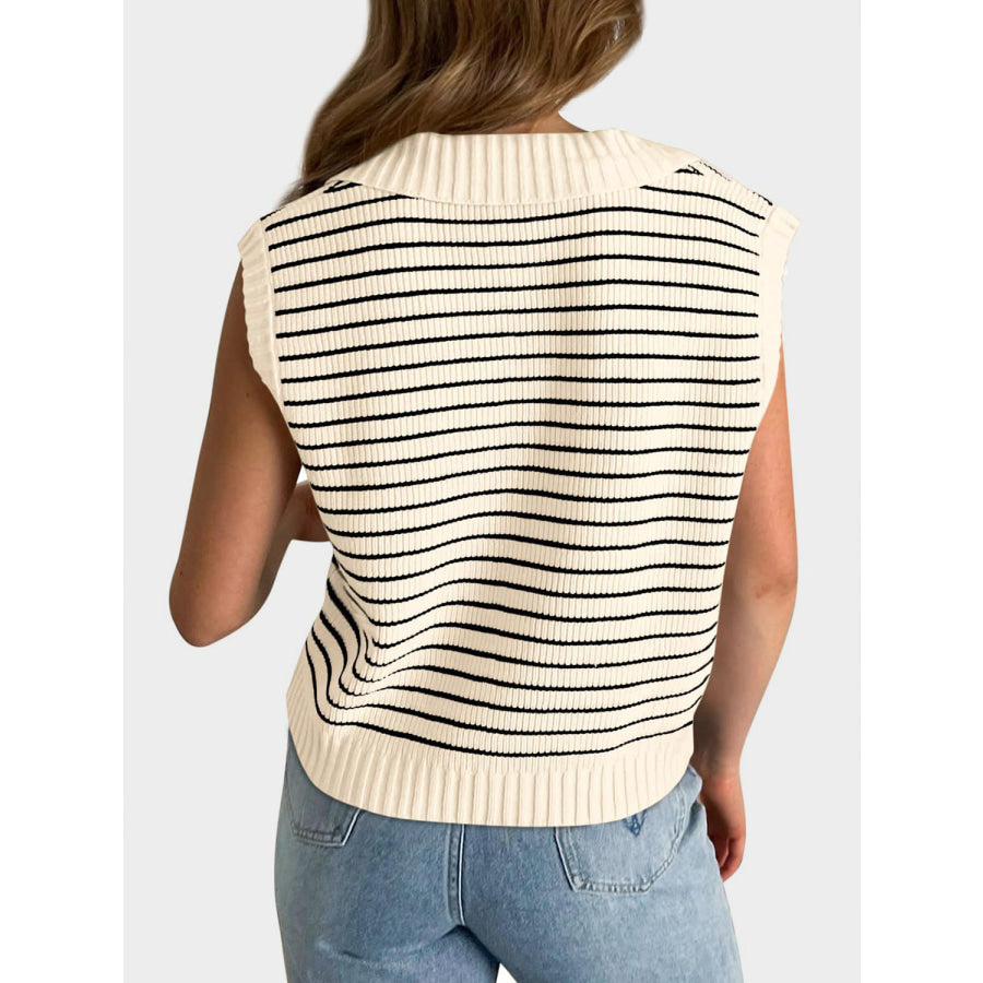 Mandy Collared Neck Striped Sweater Vest Apparel and Accessories