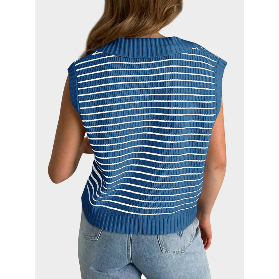 Mandy Collared Neck Striped Sweater Vest Apparel and Accessories