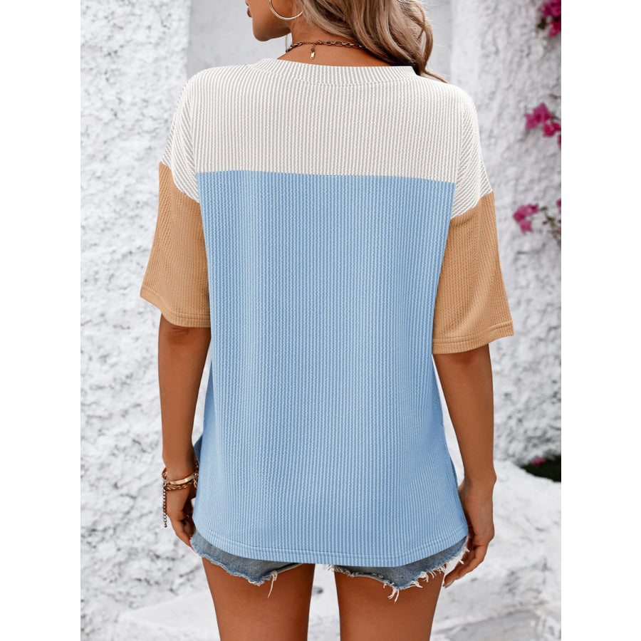 Mandy Color Block Round Neck Half Sleeve T-Shirt Apparel and Accessories