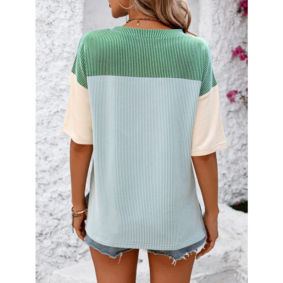 Mandy Color Block Round Neck Half Sleeve T-Shirt Apparel and Accessories