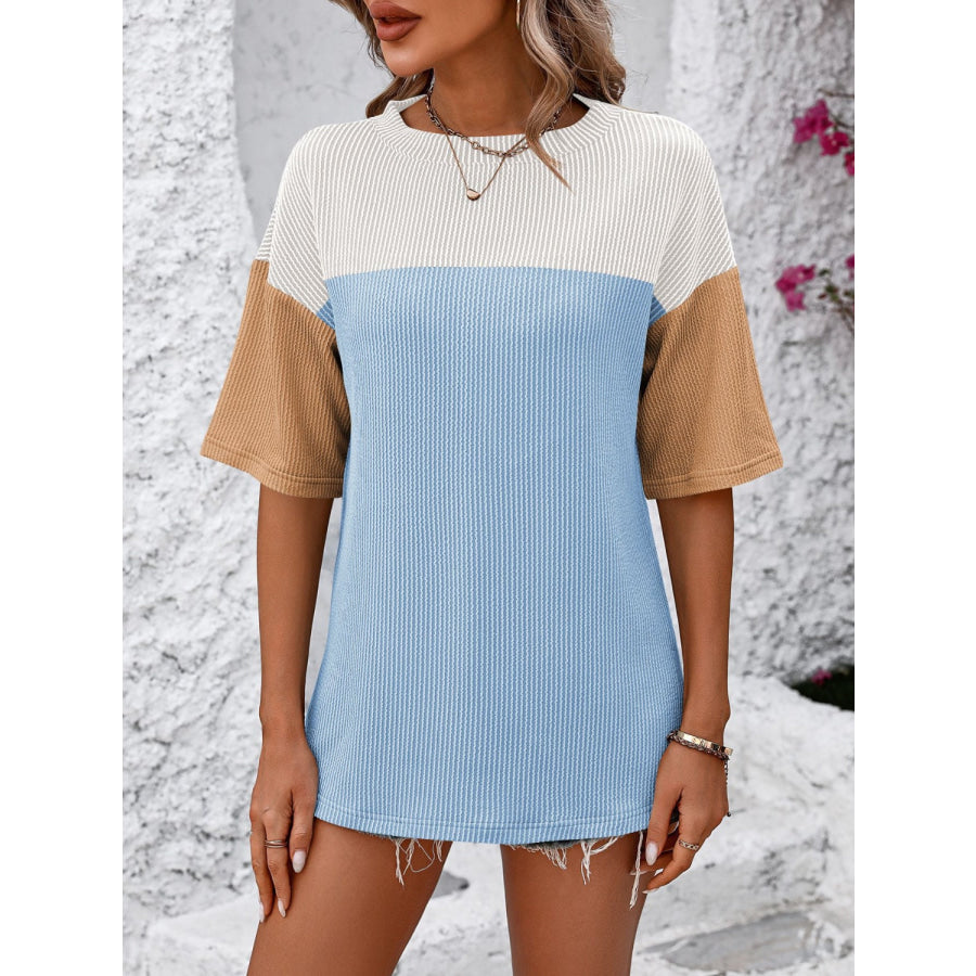 Mandy Color Block Round Neck Half Sleeve T-Shirt Apparel and Accessories