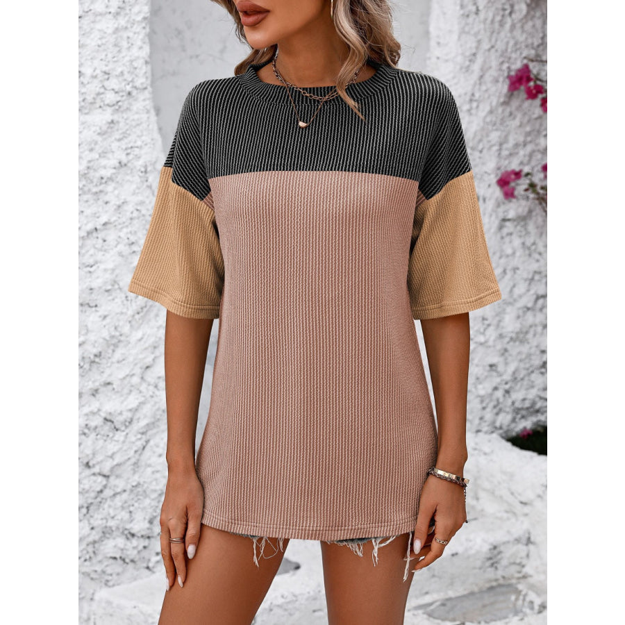 Mandy Color Block Round Neck Half Sleeve T-Shirt Apparel and Accessories