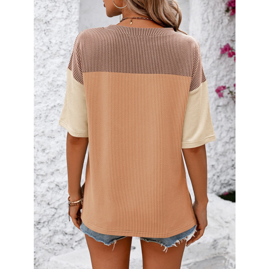 Mandy Color Block Round Neck Half Sleeve T-Shirt Apparel and Accessories