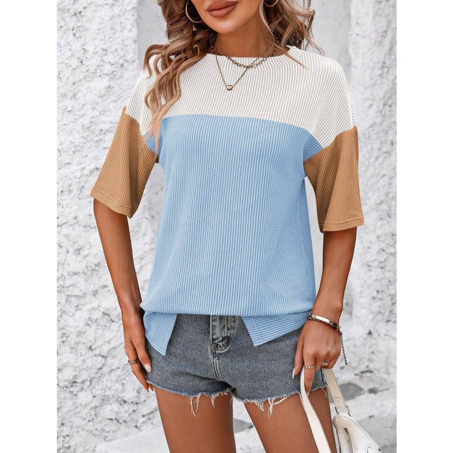 Mandy Color Block Round Neck Half Sleeve T-Shirt Apparel and Accessories