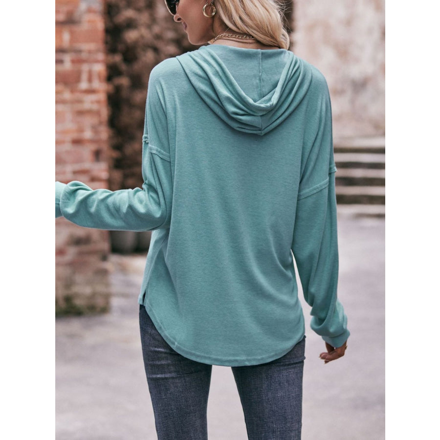 Mandy Drawstring Drop Shoulder Long Sleeve Hoodie Apparel and Accessories