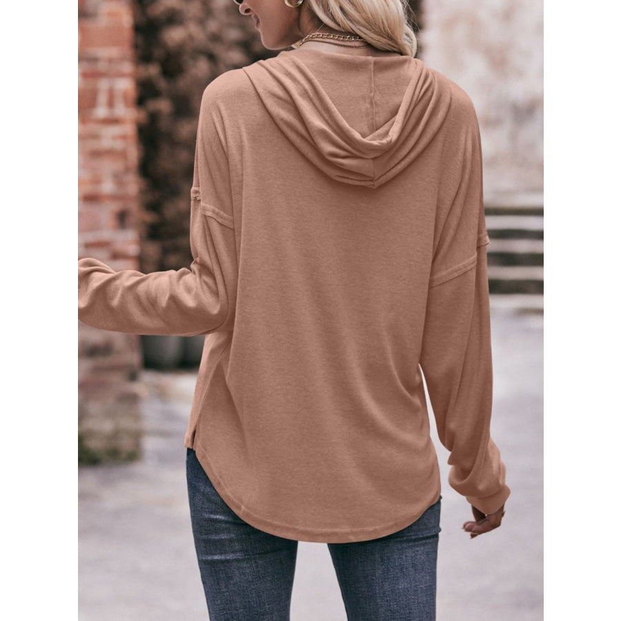 Mandy Drawstring Drop Shoulder Long Sleeve Hoodie Apparel and Accessories