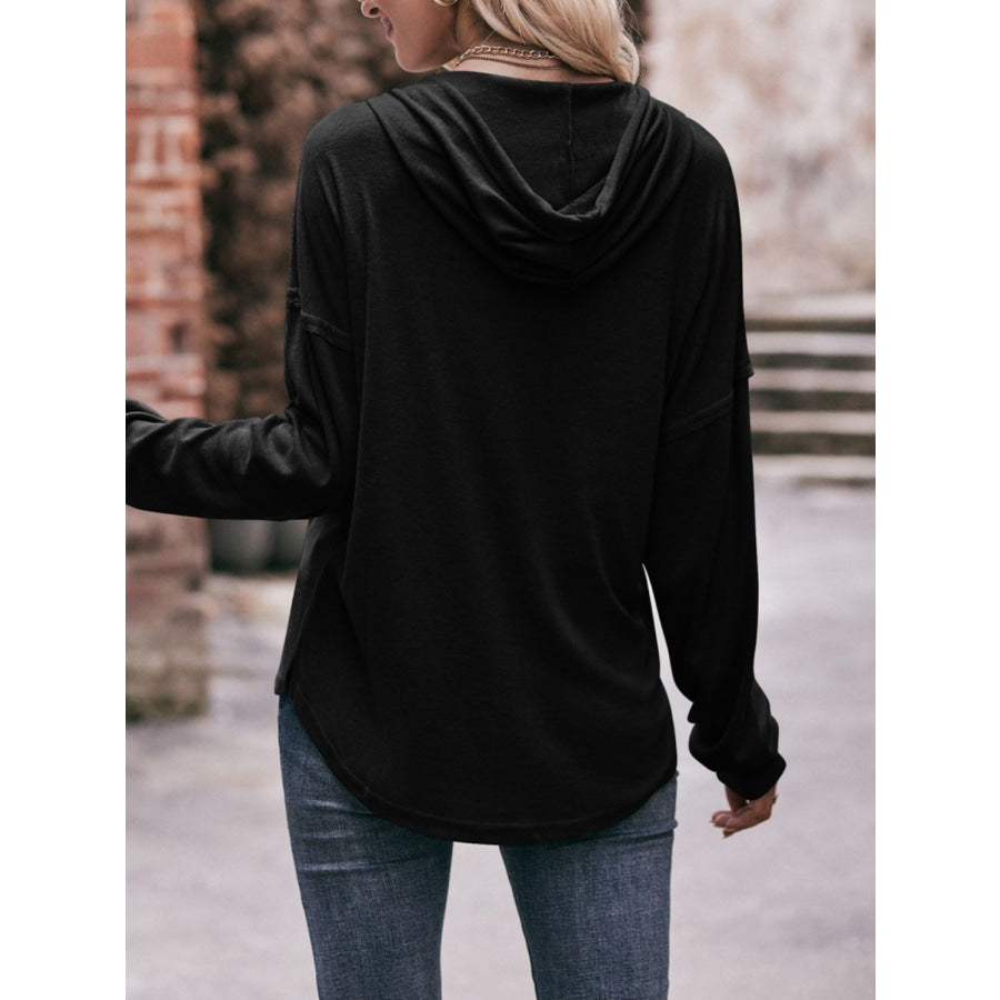 Mandy Drawstring Drop Shoulder Long Sleeve Hoodie Apparel and Accessories