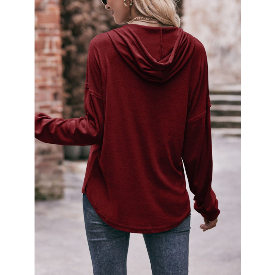 Mandy Drawstring Drop Shoulder Long Sleeve Hoodie Apparel and Accessories