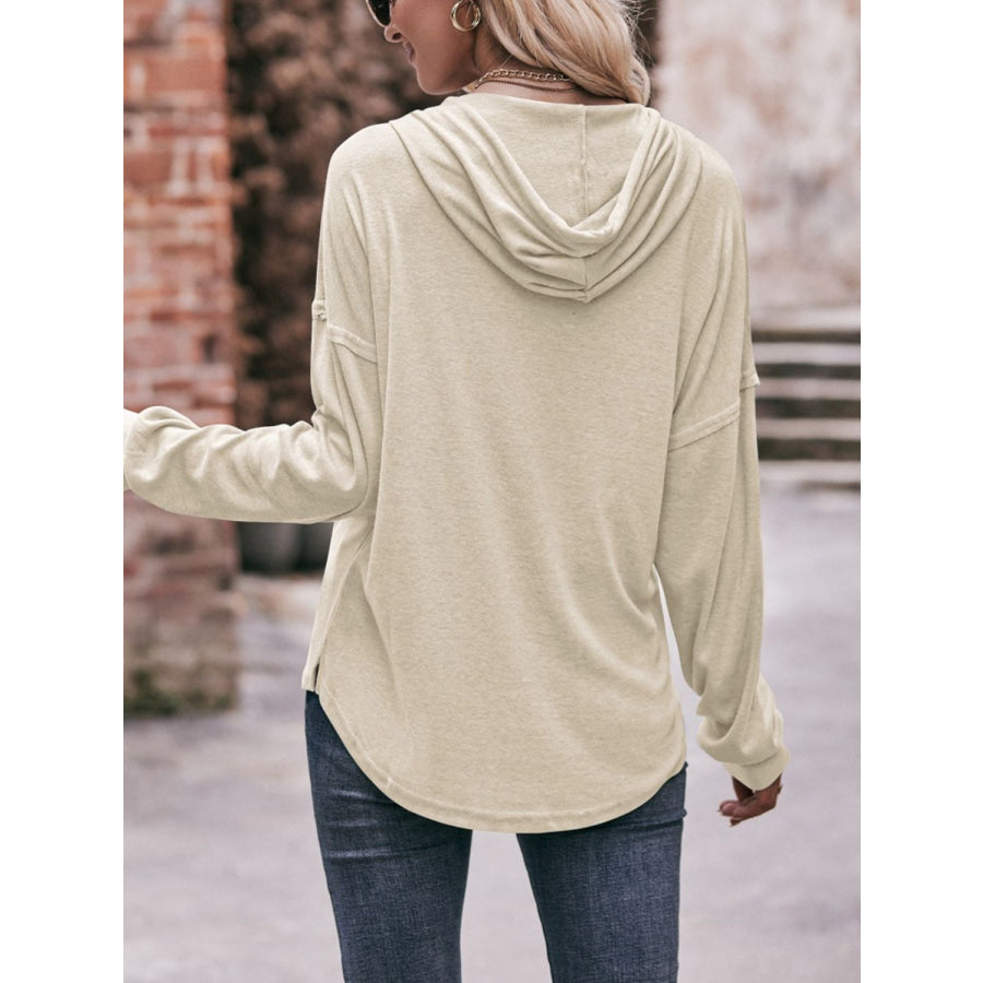 Mandy Drawstring Drop Shoulder Long Sleeve Hoodie Apparel and Accessories