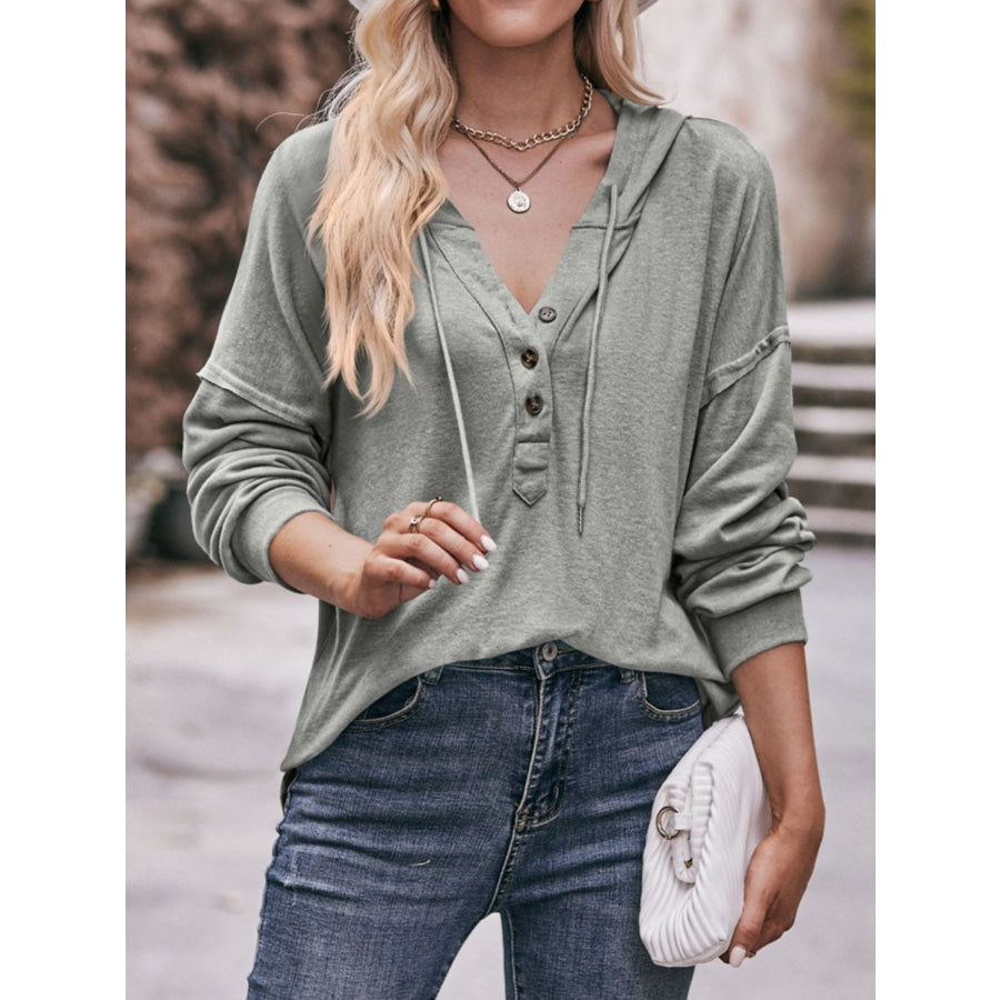 Mandy Drawstring Drop Shoulder Long Sleeve Hoodie Sage / S Apparel and Accessories