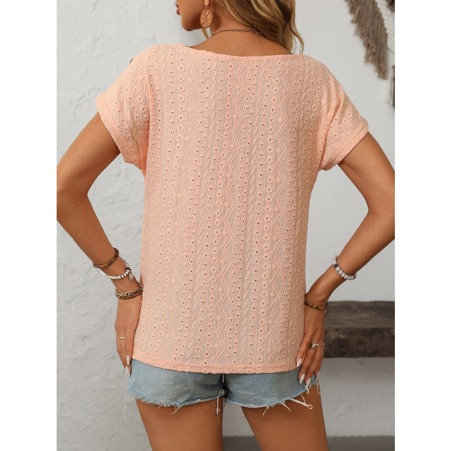 Mandy Eyelet Round Neck Short Sleeve Top Apparel and Accessories