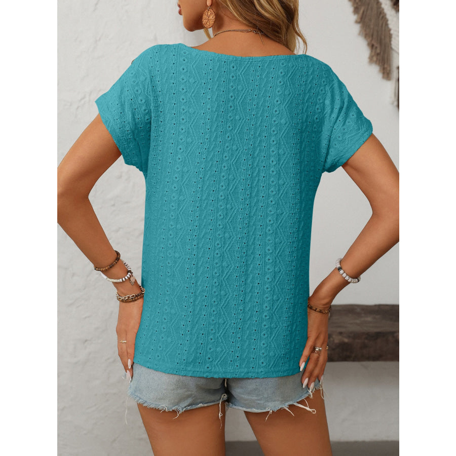 Mandy Eyelet Round Neck Short Sleeve Top Apparel and Accessories