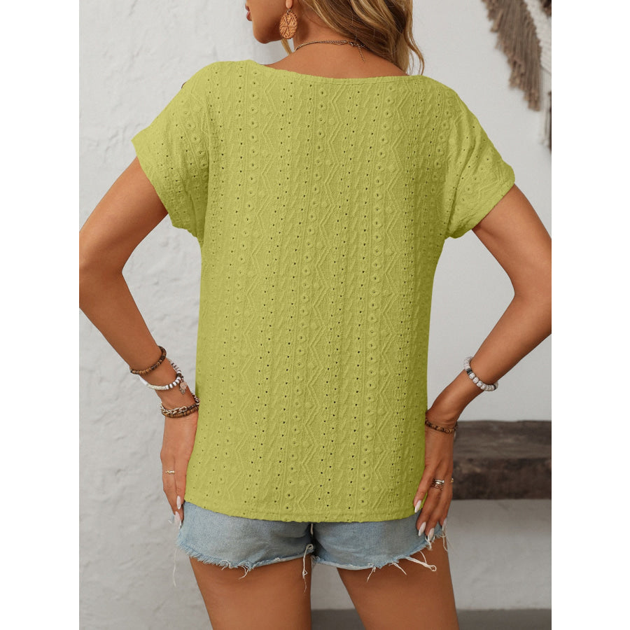 Mandy Eyelet Round Neck Short Sleeve Top Apparel and Accessories