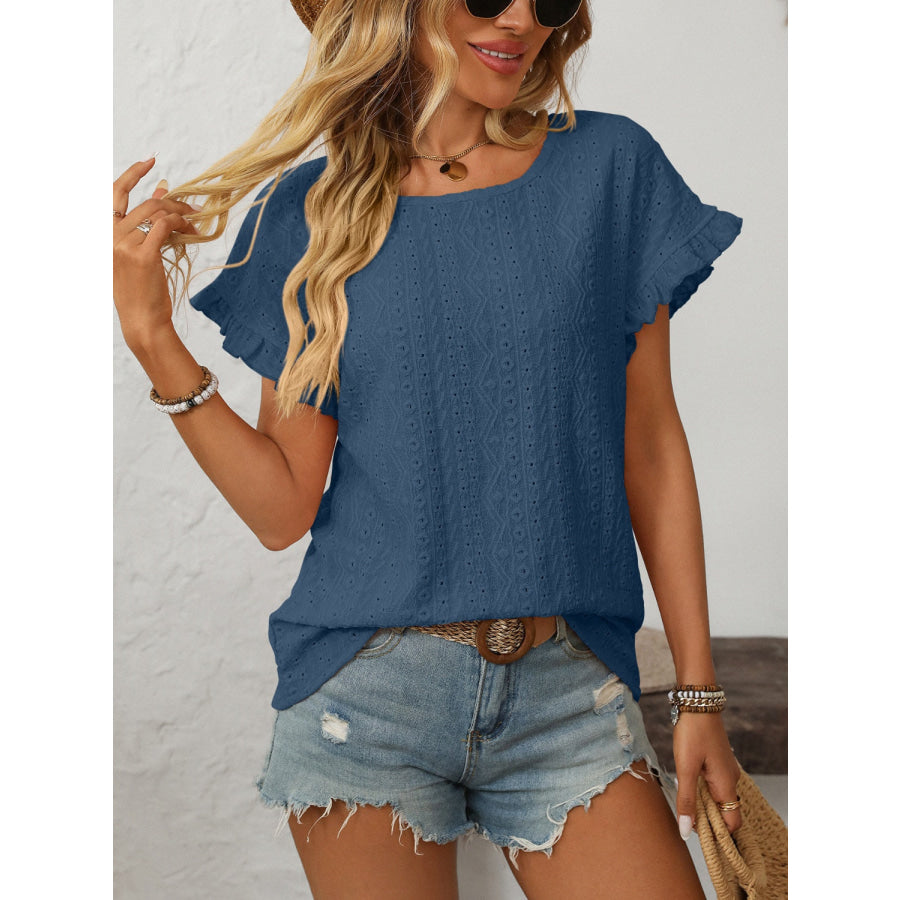 Mandy Eyelet Round Neck Short Sleeve Top Apparel and Accessories