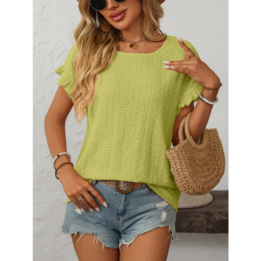 Mandy Eyelet Round Neck Short Sleeve Top Apparel and Accessories