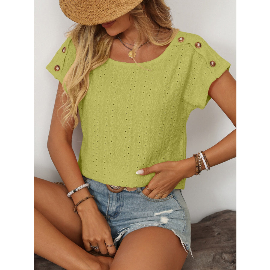 Mandy Eyelet Round Neck Short Sleeve Top Apparel and Accessories