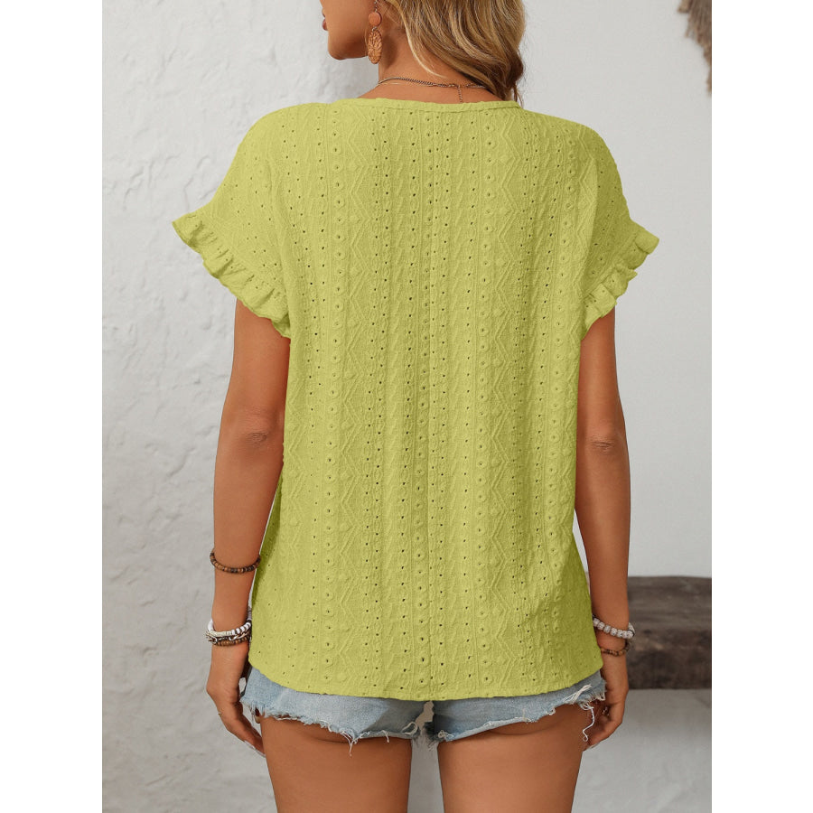 Mandy Eyelet Round Neck Short Sleeve Top Apparel and Accessories