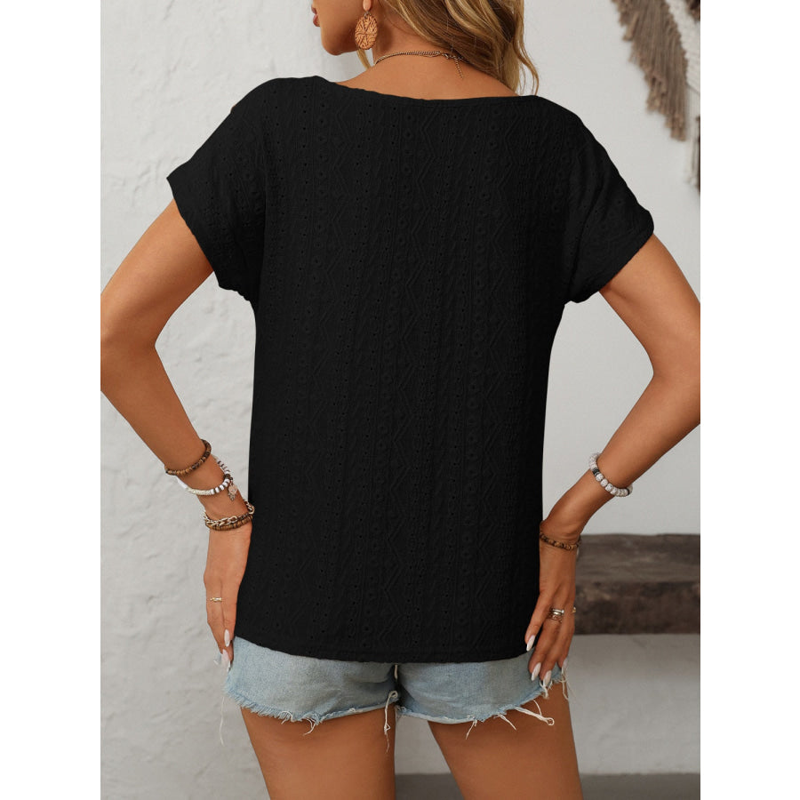 Mandy Eyelet Round Neck Short Sleeve Top Apparel and Accessories