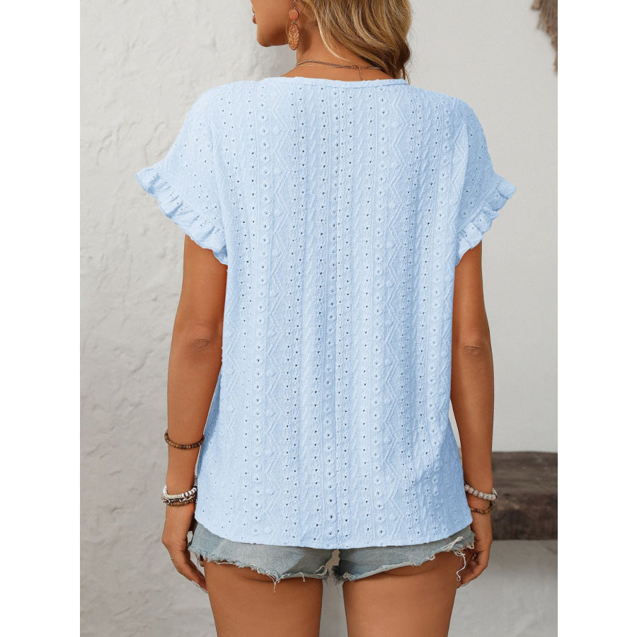 Mandy Eyelet Round Neck Short Sleeve Top Apparel and Accessories