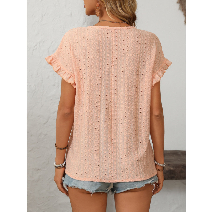 Mandy Eyelet Round Neck Short Sleeve Top Watermelon pink / S Apparel and Accessories