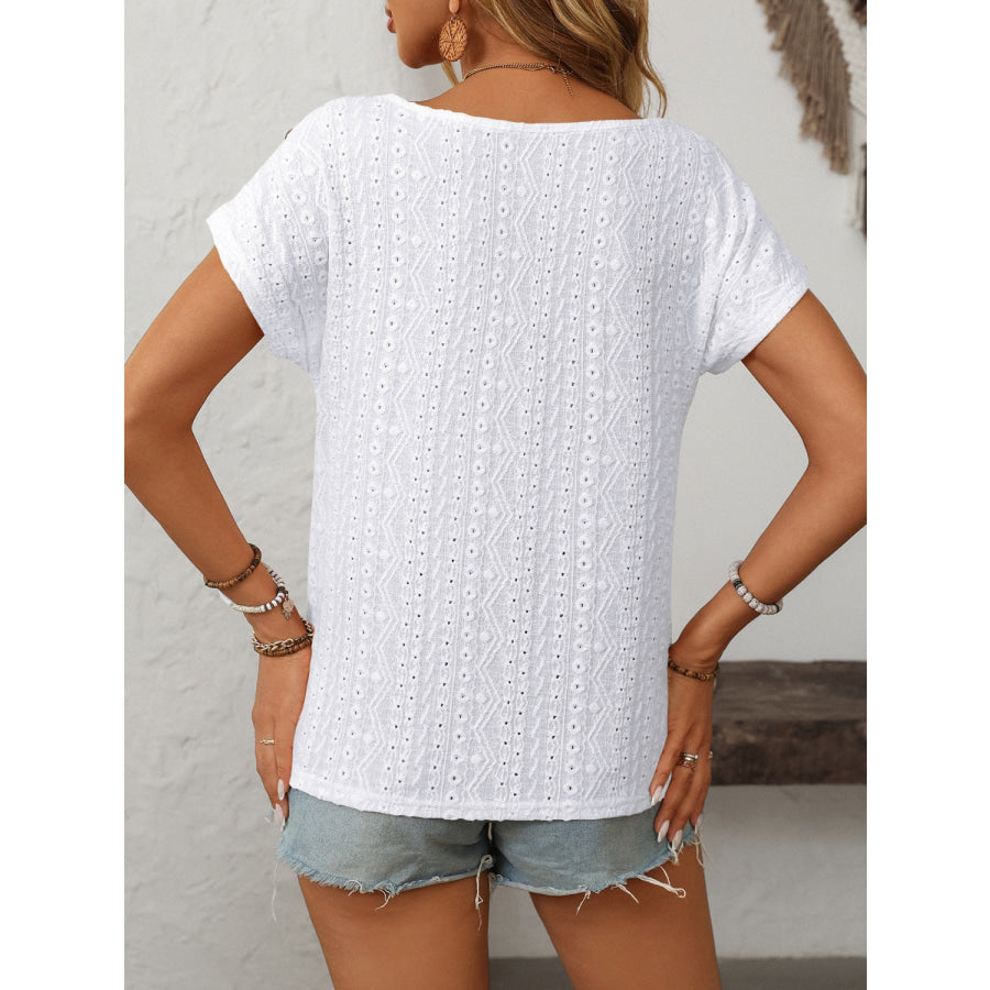 Mandy Eyelet Round Neck Short Sleeve Top Apparel and Accessories