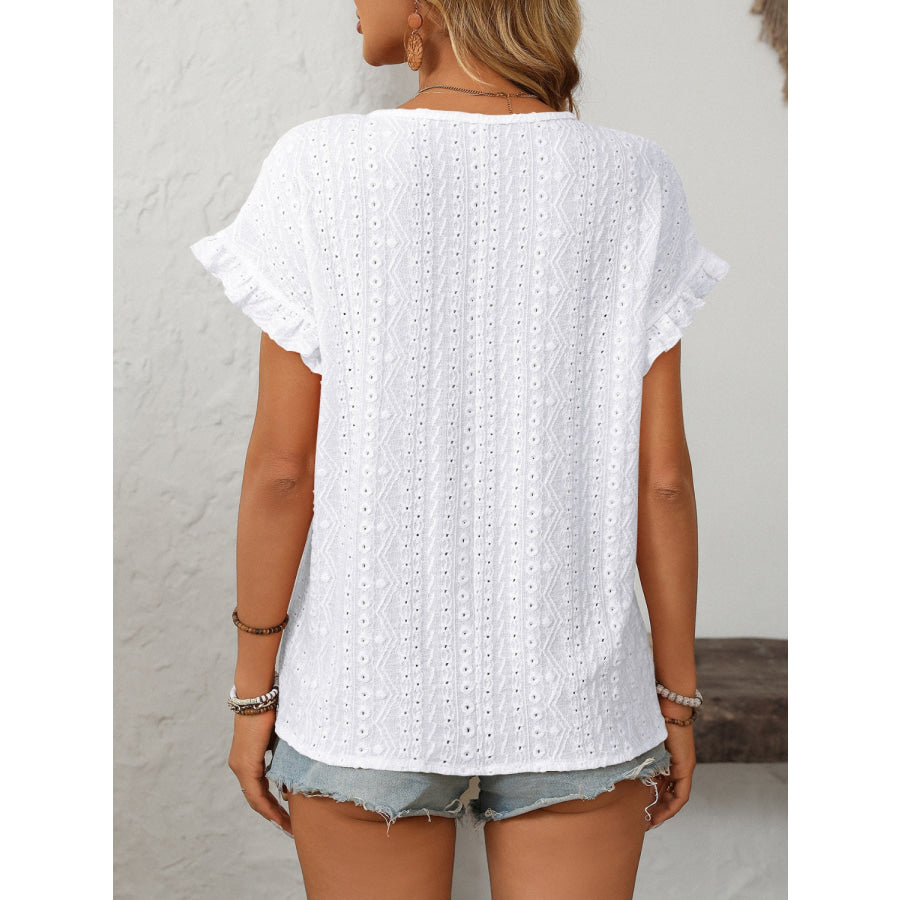 Mandy Eyelet Round Neck Short Sleeve Top Apparel and Accessories