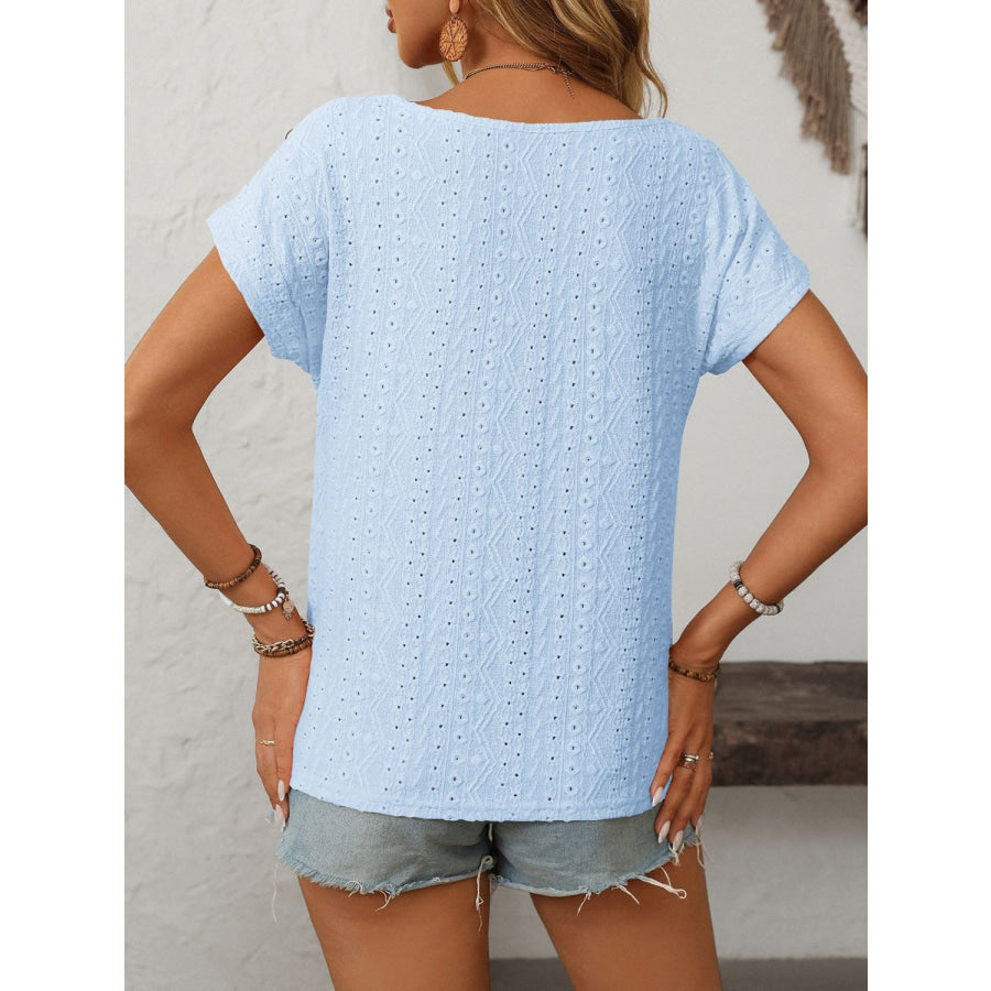 Mandy Eyelet Round Neck Short Sleeve Top Apparel and Accessories