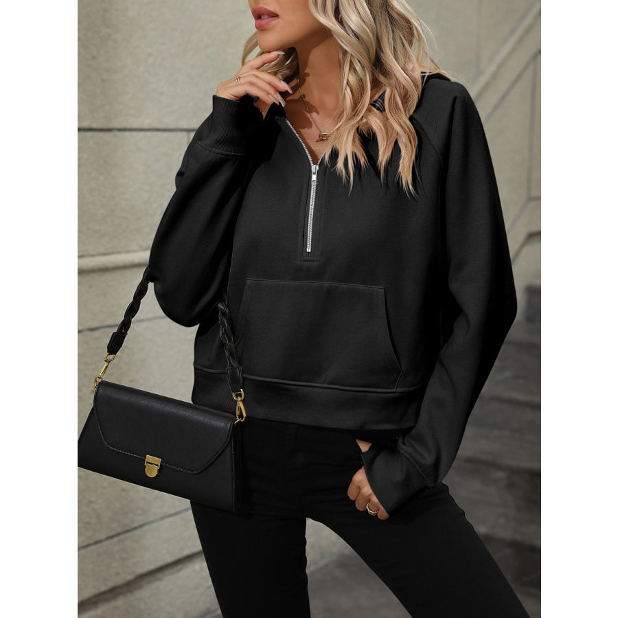 Mandy Half Zip Long Sleeve Sweatshirt Black / S Apparel and Accessories