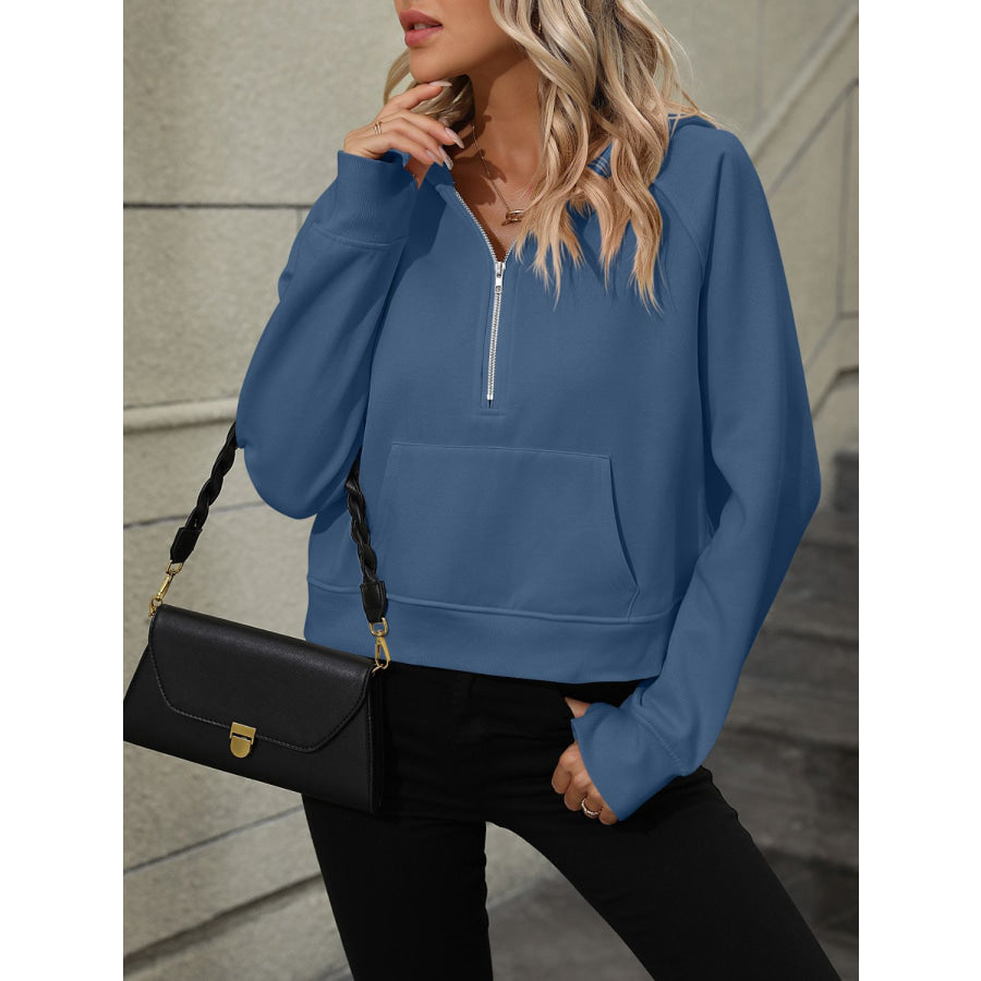 Mandy Half Zip Long Sleeve Sweatshirt Blue / S Apparel and Accessories