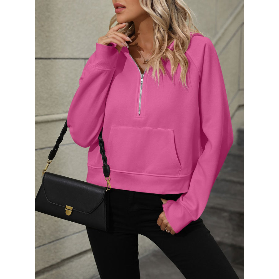 Mandy Half Zip Long Sleeve Sweatshirt Hot Pink / S Apparel and Accessories