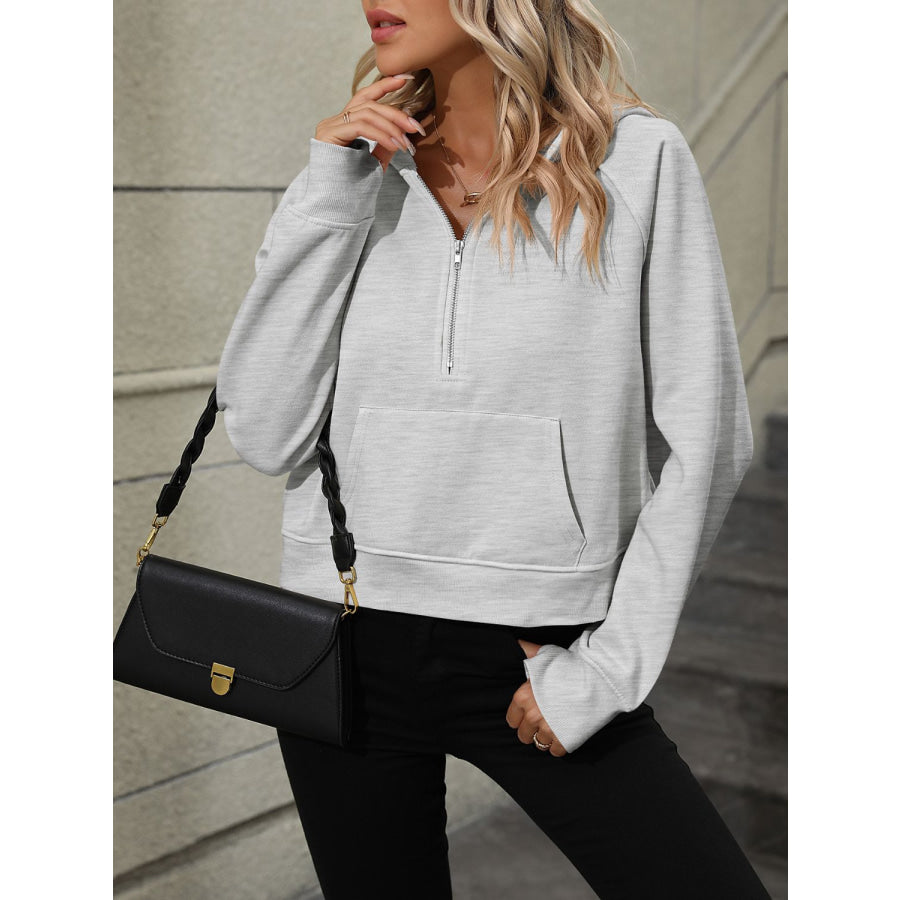 Mandy Half Zip Long Sleeve Sweatshirt Light Gray / S Apparel and Accessories