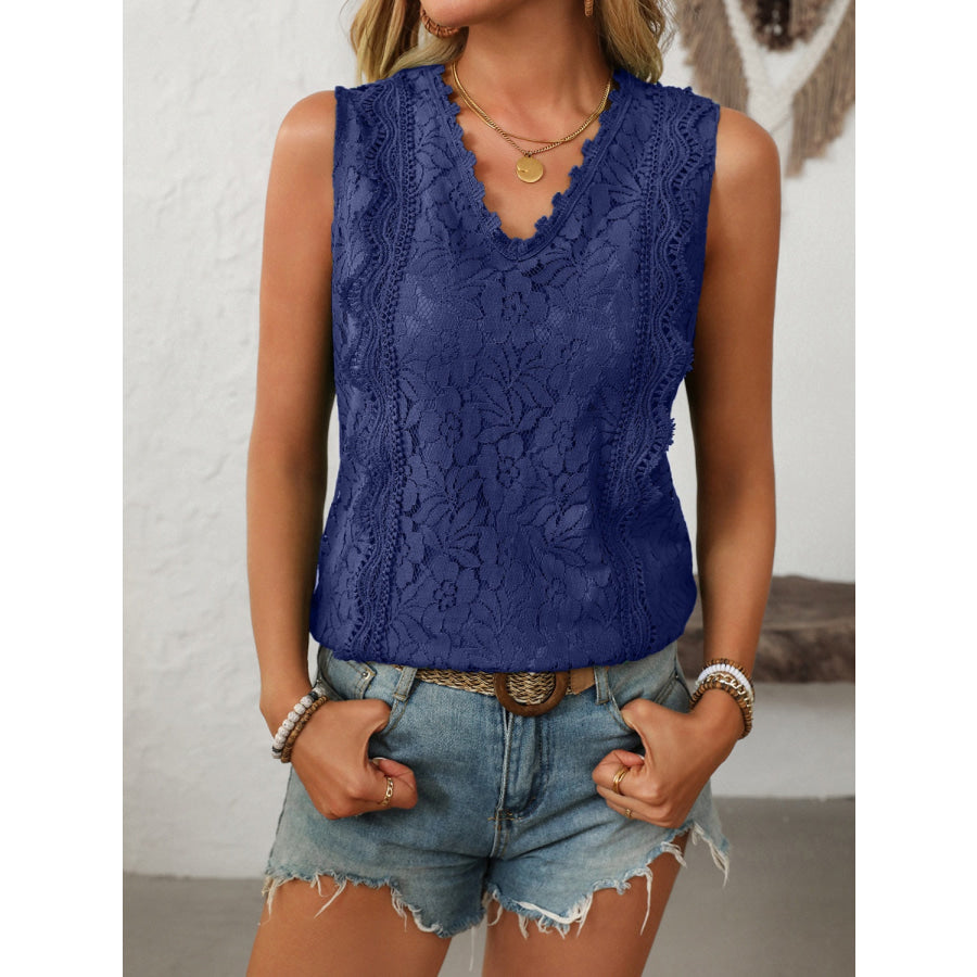 Mandy Lace V-Neck Tank Dark Blue / S Apparel and Accessories