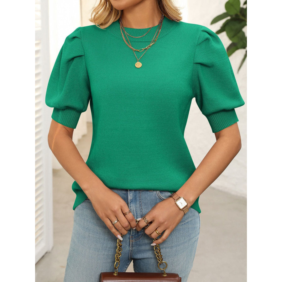 Mandy Mock Neck Puff Sleeve Sweater Green / S Apparel and Accessories