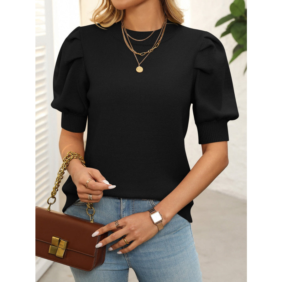 Mandy Mock Neck Puff Sleeve Sweater Apparel and Accessories