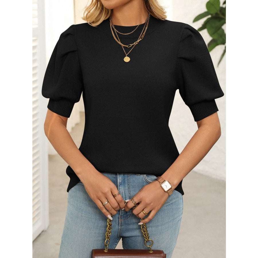 Mandy Mock Neck Puff Sleeve Sweater Black / S Apparel and Accessories