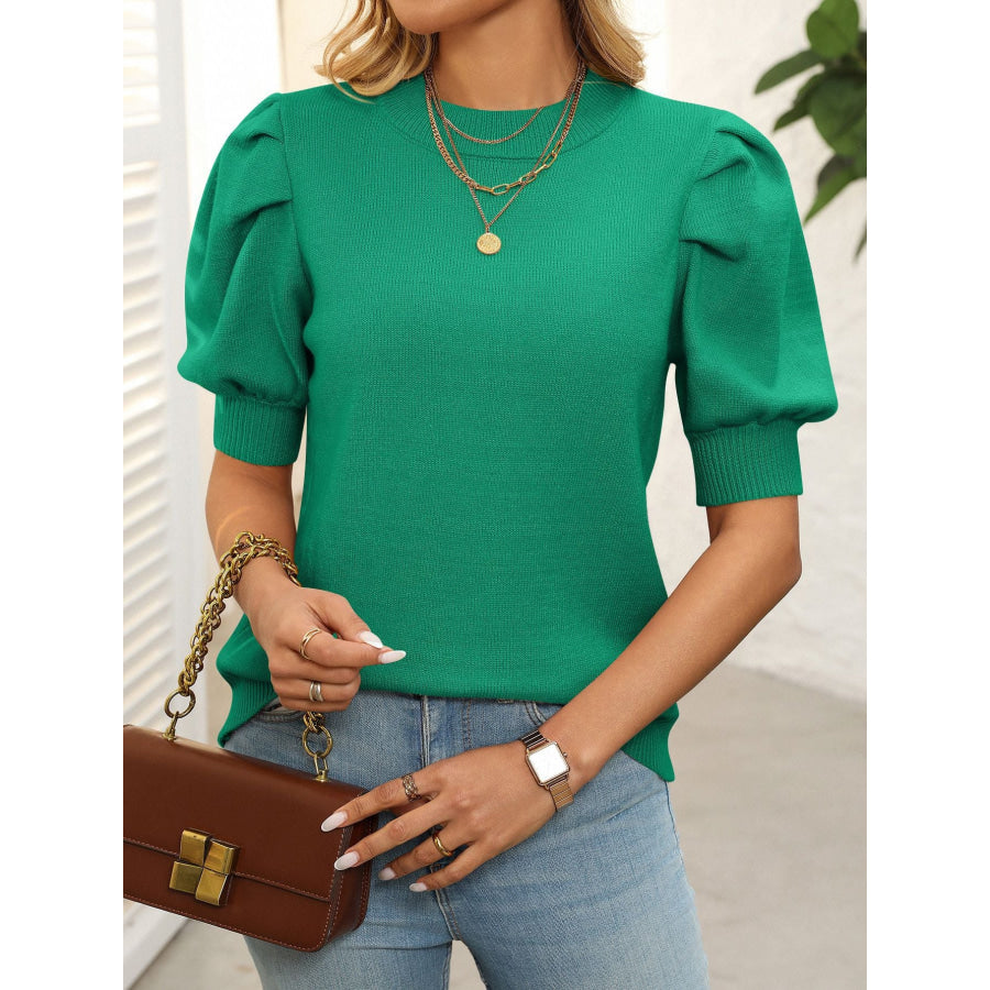 Mandy Mock Neck Puff Sleeve Sweater Green / S Apparel and Accessories