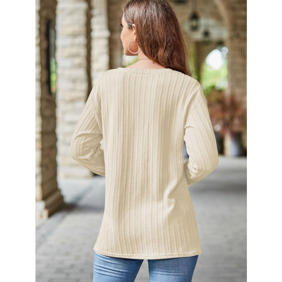 Mandy Notched Long Sleeve T-Shirt Apparel and Accessories