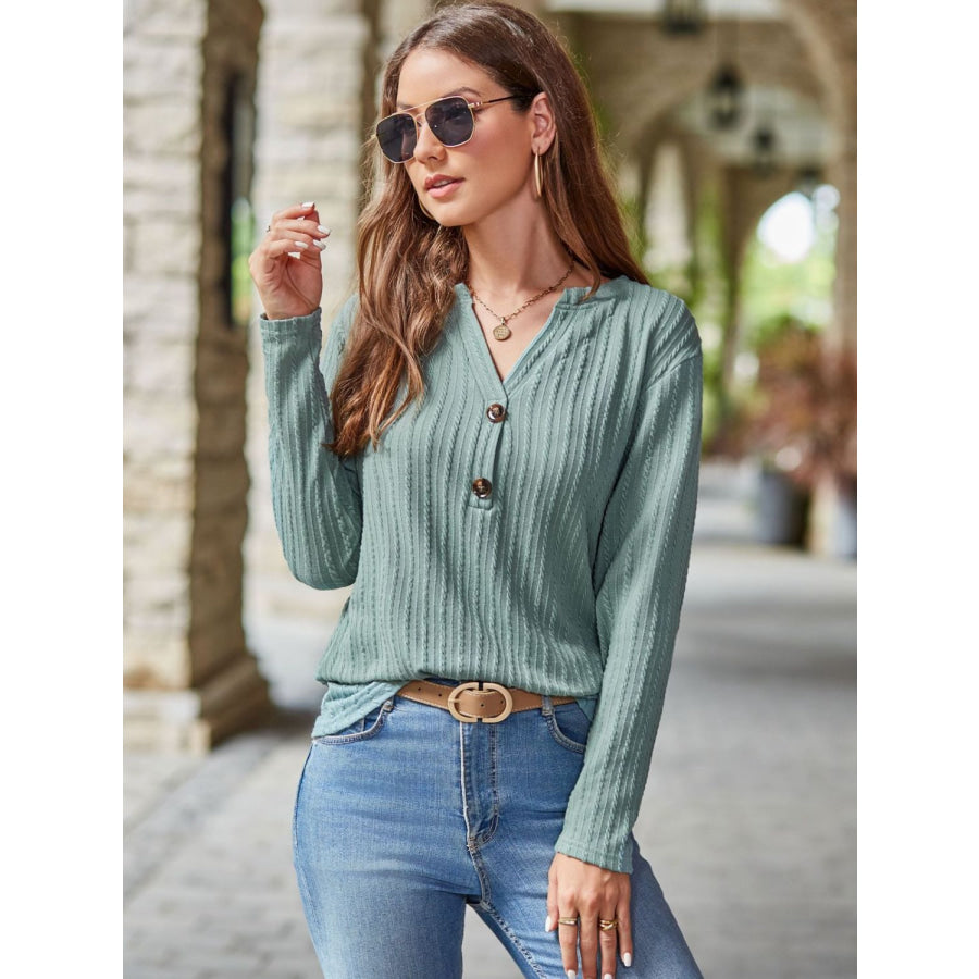 Mandy Notched Long Sleeve T-Shirt Apparel and Accessories