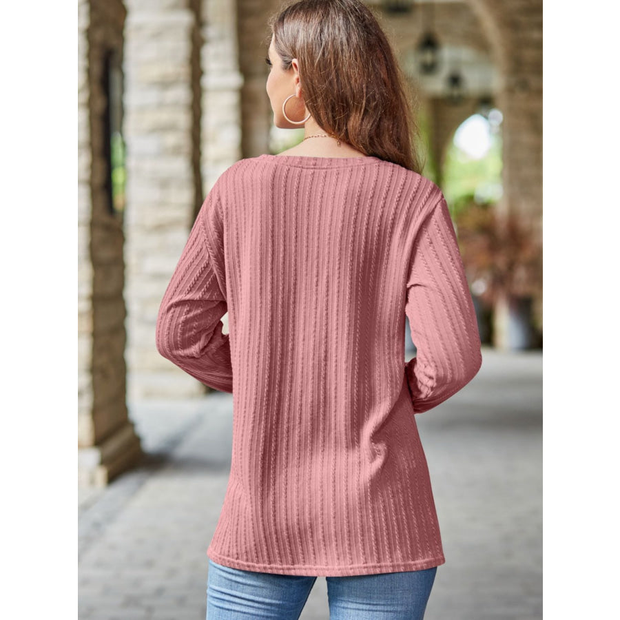 Mandy Notched Long Sleeve T-Shirt Dusty Pink / S Apparel and Accessories