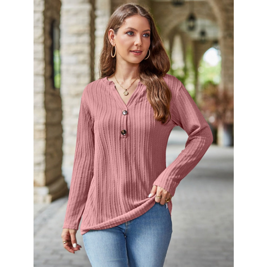 Mandy Notched Long Sleeve T-Shirt Apparel and Accessories