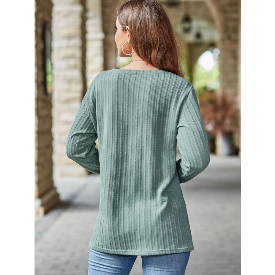 Mandy Notched Long Sleeve T-Shirt Apparel and Accessories