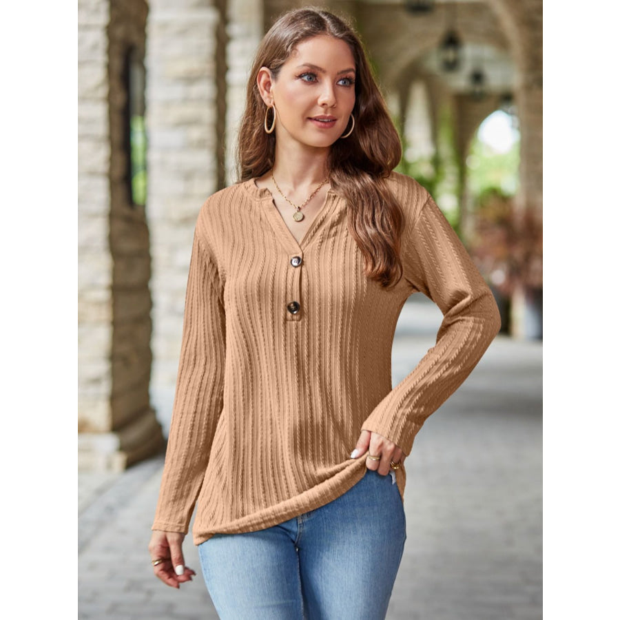 Mandy Notched Long Sleeve T-Shirt Apparel and Accessories